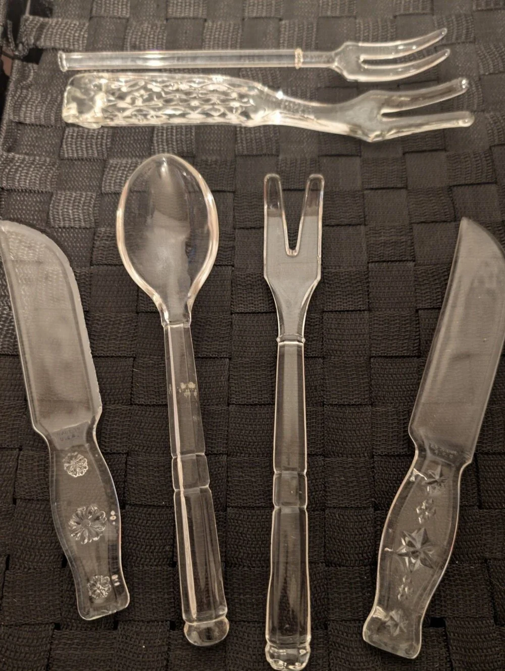 Vintage MCM Glass Serving Set 6-Piece Home Dining Utensils.